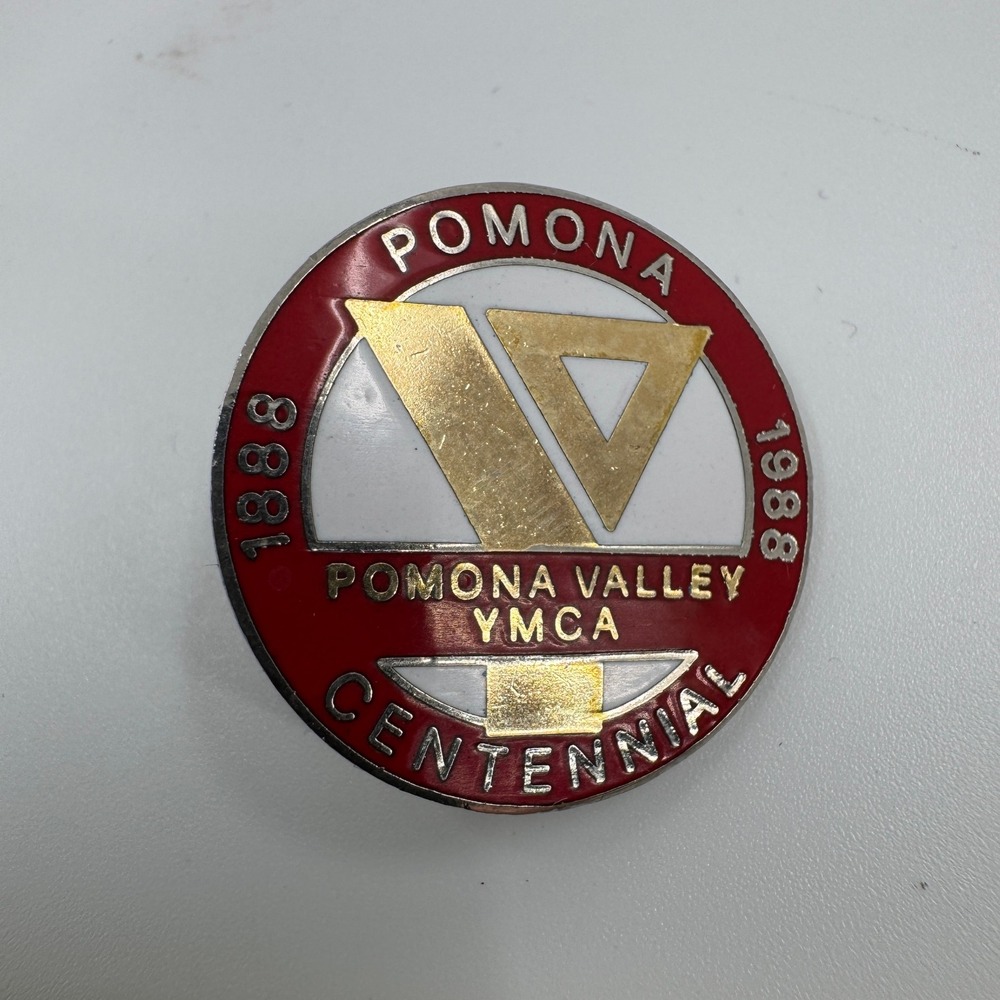 Vintage Pomona Valley YMCA Centennial Pin 1888-1988 Red White Gold 1 Inch